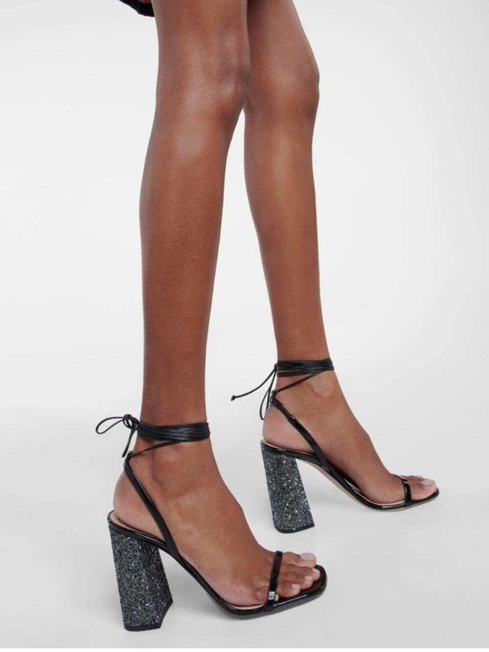 Miu Miu Glitter Block Heel Lace-Up Ankle Wrap Sandal Heels Womens Size EU 36